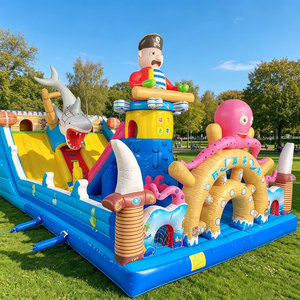 Structure gonflable combinée sur le thème des pirates de l'océan avec toboggan, château gonflable pieuvre et requin pour enfants, idéale pour événements commerciaux et <span class=keywords><strong>location</strong></span> - Product Image 6