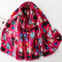 Nouvelles Écharpes et Foulards Longs et Amples pour Femmes, Motif Animaux Imprimé, Sensation Coton, Vente en Gros