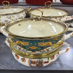 Casserole <span class=keywords><strong>en</strong></span> émail de qualité supérieure pour la cuisine, de 30 cm de diamètre, plus épaisse, avec couvercle <span class=keywords><strong>en</strong></span> <span class=keywords><strong>verre</strong></span> et fond <span class=keywords><strong>en</strong></span> fonte - Product Image 3