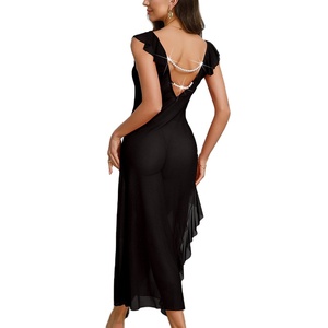 Abito estivo da donna casual traspirante <span class=keywords><strong>con</strong></span> scollo a V profondo, spalline spesse, volant in pizzo e <span class=keywords><strong>spacco</strong></span> <span class=keywords><strong>laterale</strong></span> in rete - Product Image 5