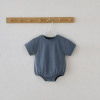 Barboteuse Bébé Bleu Ardoise Personnalisée Coupe Ample et Souple pour l'Été 100% Coton Biologique Vêtements Bébé pour Filles et Garçons