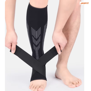 Manguitos de compresión de punto para fútbol con correas, antideslizantes, para espinilleras y tobillos - Product Image 1