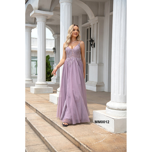 Commerci all'ingrosso abiti da donna formali viola abiti da sera abito da sera da donna con scollo a V Sexy in Chiffon di Tulle con spacco laterale - Product Image 2