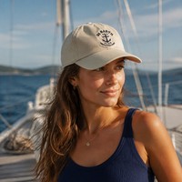Gorra de Béisbol Personalizada con Bordado de Club Náutico, Logotipo de Ancla, Letras, 6 Paneles, Sarga de Algodón, Visera Curva, MOQ Bajo 20PCS, OEM Náutico para Yates