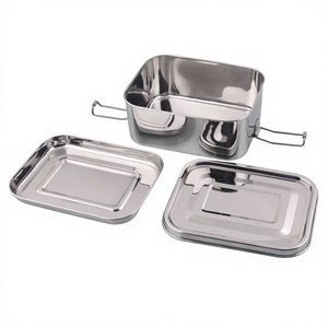 Durable Rectangle Stainless Steel Bento <b>Lunch</b> <b>Box</b> Compartments Adjustable Waterproof Design Classic Freshness Preservation 1-3L - Product Image 2