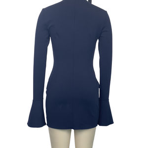 Canal bonne qualité 2025 automne décontracté femmes élégant évasé à manches longues faux col roulé moulante Cocktail fête Mini robe - Product Image 6