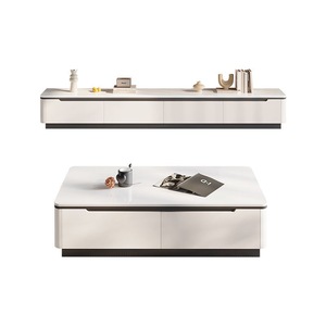 Chất lượng hiện đại sang trọng bằng đá cẩm thạch hàng đầu bằng gỗ <span class=keywords><strong>LCD</strong></span> <span class=keywords><strong>TV</strong></span> đứng và Bàn cà phê Set Đối với trang chủ phòng khách Trắng nổi thiết kế đồ nội thất - Product Image 6