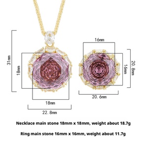 Parure Collier et Boucles d'Oreilles pour Femme en Cuivre Écologique, Zircon Cubique Violet Taille Rose 18-16MM, Style Tendance - Product Image 3