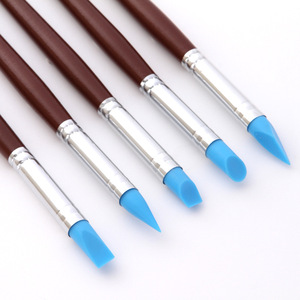Outil de sculpture en argile 5 pièces pointe en caoutchouc brosses en silicone poterie argile stylo façonnage outils de sculpture avec manche en bois - Product Image 4