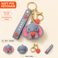 Porte-clés personnalisé mignon en forme de cœur avec animal, sangle de poignet et fermoir doré pour cadeau de Saint-Valentin, commande en gros