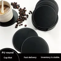 Sous-verre en cuir véritable personnalisable avec LOGO, fait main, bords huilés, en PU, isolant thermique, Tenghui-Cup Mat 01