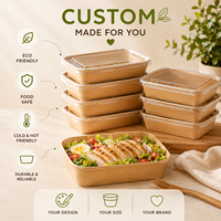 Conteneur à salade carré en kraft de qualité alimentaire, biodégradable, plusieurs capacités, utilisation pour la restauration, aliments chauds ou froids, micro-ondable