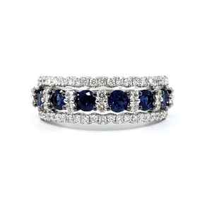 Grande offre de bijoux de fournisseur de haute qualité 14k bague de bande de saphir bleu royal de vrai diamant blanc solide en or pour des femmes - Product Image 1