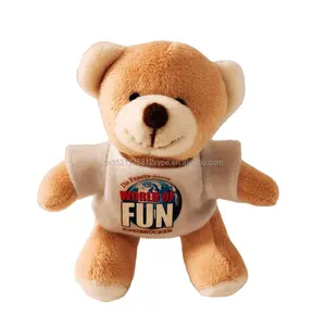 Custom 10cm tiny teddy bear plush toy with T-shirt printed logo for gifts and souvenirs