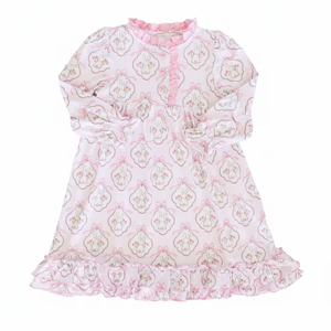 Vestido Infantil GLD1581 Personalizado para Niña, Diseño de Conejito de Pascua con Flores y Lazos Rosas, Transpirable, Hasta la Rodilla, Venta al por Mayor - Product Image 1