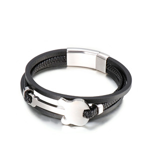 Ouj Bijoux Acier Inoxydable Haute Qualité <span class=keywords><strong>Guitare</strong></span> Cuir <span class=keywords><strong>Corde</strong></span> Tressé Multi-couche <span class=keywords><strong>Bracelet</strong></span> Rétro <span class=keywords><strong>Bracelet</strong></span> En Cuir Pour Hommes - Product Image 6