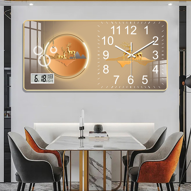 Modern Quartz Wall Clock Silent Temperature Display Art Deco Living Room Decoration Wall-Mounted Home Quartz Wall Clock