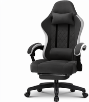 Fauteuil de jeu ergonomique GTPLAYER, surface en tissu, coussin d'assise à ressorts, accoudoirs et repose-pieds connectés, 150 kg, noir clair