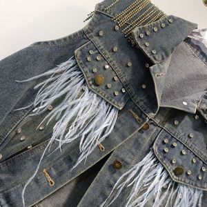 Camiseta sin mangas corta informal sin mangas para <span class=keywords><strong>mujer</strong></span> 2025 nuevo estilo coreano con chaleco vaquero con borlas de diamantes de imitación de retazos de plumas - Product Image 3