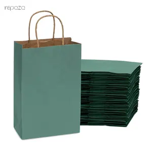 流行绿色定制促销圣诞纸礼品袋带手柄可重复使用派对礼品牛皮纸袋批发