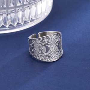 Myshape Triple Lune Déesse Anneau Pentagramme Pentacle Anneau en acier inoxydable Amulette <span class=keywords><strong>magique</strong></span> païenne <span class=keywords><strong>Arbre</strong></span> <span class=keywords><strong>de</strong></span> <span class=keywords><strong>vie</strong></span> Bijoux Wiccan - Product Image 4