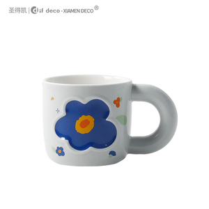Tazza da caffè con <span class=keywords><strong>Design</strong></span> floreale in ceramica con Logo personalizzato con manico per caffetteria - Product Image 6