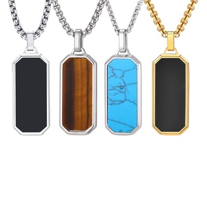 Factory Made Men's Gold Plated Simple Trendy Black Geometric <b>Long</b> Stainless Steel Pendant <b>Necklace</b> for Anniversary Gifts - Product Image 1