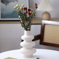 Vase à fleurs blanc en céramique émaillée mouchetée givrée minimaliste à vis circulaire moderne