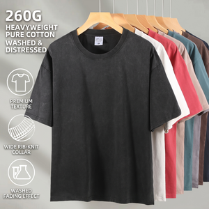Camiseta de Algodón Grueso con Logotipo Personalizado, Estilo Vintage Desgastado, Color Negro, para Hombre, Ropa Urbana, MOQ Bajo, Venta al Por Mayor TKAN947 - Product Image 1
