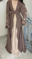 Abaya Cardigan Élégante et Modeste en Polyester Uni pour Femme 2026 – Vêtement Islamique de Dubaï, Abaya d'Été Nida à Nœud Papillon et Design Ouvert
