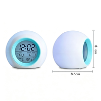 Jam Alarm Digital Bulat LED Lampu Malam Fungsi Tunda Termometer Kalender Jam Alarm Meja Samping Tempat Tidur untuk Anak-Anak Rumah