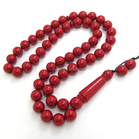 Desain terbaru Resin merah kalung warna karang manik-manik rosario Muslim ukuran 10mm Subha Tesbih manik doa rosario Islam