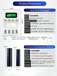 WEIJIANG WJ-0027 <span class=keywords><strong>Chargeur</strong></span> de batterie au lithium portable à 4 emplacements LCD, alimentation <span class=keywords><strong>DC5V</strong></span> 2A 1.2V 400MA/350MA pour piles AA AAA - Product Image 1