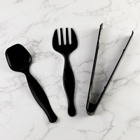 Ustensiles de service en plastique noir 9.1 "Pinces de service 8.3" Cuillères de service 8.5 "Fourchettes de service Buffet Party Ustensiles de service