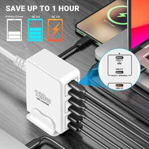 Station de charge de bureau 6 ports <span class=keywords><strong>chargeur</strong></span> 120W pour iPhone 14 Pro Max <span class=keywords><strong>Samsung</strong></span> ordinateur portable <span class=keywords><strong>tablette</strong></span> 65W <span class=keywords><strong>chargeur</strong></span> rapide - Product Image 5