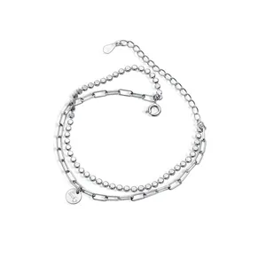 Double Layer Bracelet Lucky Rectangular chain genuine sterling silver 925 womens bracelet