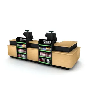Hochwertiger hölzerner Supermarkt Checkout Counter Funktionale Einzelhandel geschäfte Kassierer Counter Table Register Counter Design