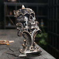 Porte-encens Art Déco à refoulement brûleur en résine squelette brûleur d'encens pour Goth aromathérapie cascade gothique encensoir ornement