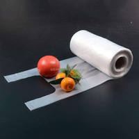 Vind vergelijkbare iconen, aangepaste logo's, HDPE vest-handvat tassen op rol, transparante, food grade, gemakkelijk te openen T-shirt tassen voor groenten en fruit