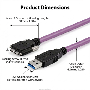 Kabel Ekstensi USB 3.0 Tembaga Murni dengan Bahan Kuningan untuk Kamera Industri - Product Image 4