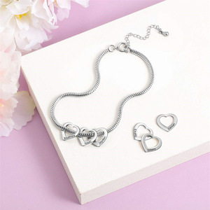 Customizable PVD 18K Gold Plated Heart Charm <b>Bracelet</b> | <b>Snake</b> <b>Chain</b> & Engravable Blank Heart Charms | Personalized Name Jewelry - Product Image 4