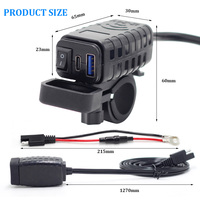 Pengisi Daya Ponsel USB untuk Sepeda Motor, Pengisi Daya Ponsel Sepeda Motor Dual Port QC+PD 3.0 dengan Voltmeter, Sakelar ON/OFF & Sekring