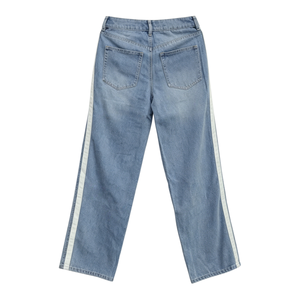 <b>Mens</b> Slim Fit Light Blue Wash Distressed <b>Ripped</b> <b>Jeans</b> With Side Stripes Streetwear Casual Denim <b>Jeans</b> - Product Image 4