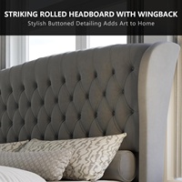 Lit Double Rembourré Style Luxe Européen en Velours Gris Foncé avec Tête et Pied de Lit Capitonnés, Cadre de Lit Grand Format ou Queen Size