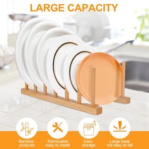 Égouttoir <span class=keywords><strong>vertical</strong></span> en bois de bambou, support de plaque <span class=keywords><strong>pour</strong></span> armoires de cuisine, organisateur de <span class=keywords><strong>rangement</strong></span> <span class=keywords><strong>pour</strong></span> casseroles, couvercles, bols, tasses - Product Image 4
