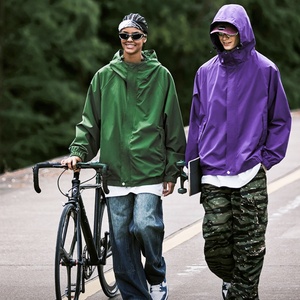 Lightweight <b>Waterproof</b> Softshell Anorak for Outdoor Hiking Canvas Windbreaker <b>Jacket</b> with Hoody and Zip Closure <b>Thin</b> Thickness - Product Image 1