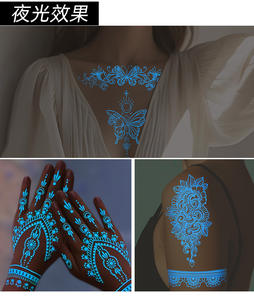 Longs autocollants lumineux sexy en <span class=keywords><strong>dentelle</strong></span> à la main au henné brillent dans le noir tatouages temporaires pour les femmes - Product Image 3