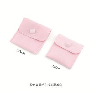 Pochette à bijoux en flanelle avec bouton-pression, sac à rabat, sac de rangement pour colliers, sac d'emballage, pochette en coton Wenwan avec cordon de serrage, sac en velours peluche - Product Image 6