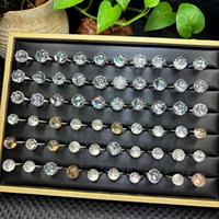 Bague ajustable en argent S925 avec sphère de quartz arc-en-ciel naturel de 12 à 13 mm, ornée de cristaux clairs et fumés, pour la vente en gros
