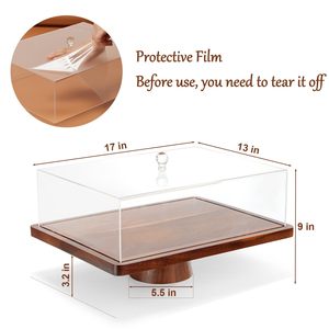 Acacia Wood Tall <b>Cake</b> <b>Stand</b> With Acrylic Cover Dessert Display Tray For Party Bakery Use - Product Image 5
